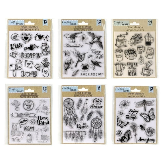 Crafter's Square, Clear Stamp Sets, Clear Stamps, Crafters Stamping, Rubber Stamp, Heart, Birds, Summer, Llamas, Dreamcatchers, Butterflies Stamps, 14-ct. Packs