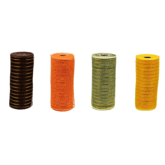 Crafter's Square Harvest Fall Combination of Decorative Mesh, 5-yd. Rolls; 6 INCHES; Mix of 4 colors: Olive Green, Orange, Gold, and Brown