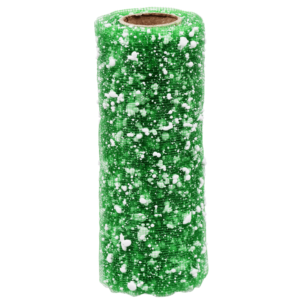 Crafter's Square Snowball Decorated Mesh Ribbon, 3 yd.; Green