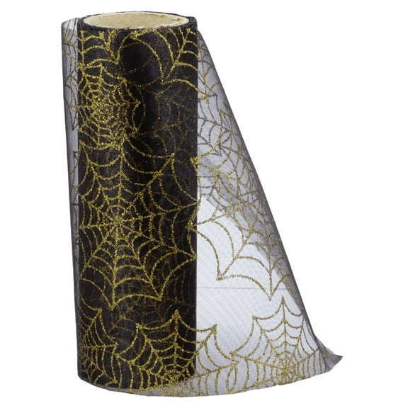 Crafter's Square Spider Web Sparkle Mesh, 6" by 3 yd. Rolls; Black with Gold