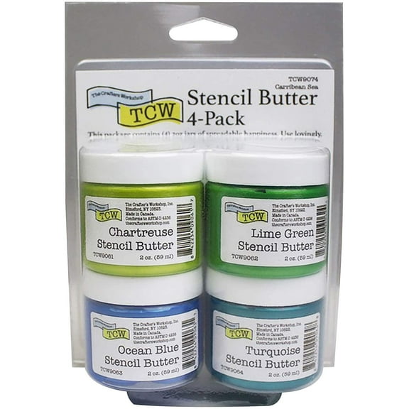 Stencil Butter Acrylic Paints - Pkg of 4, Carribean Sea, 2 oz