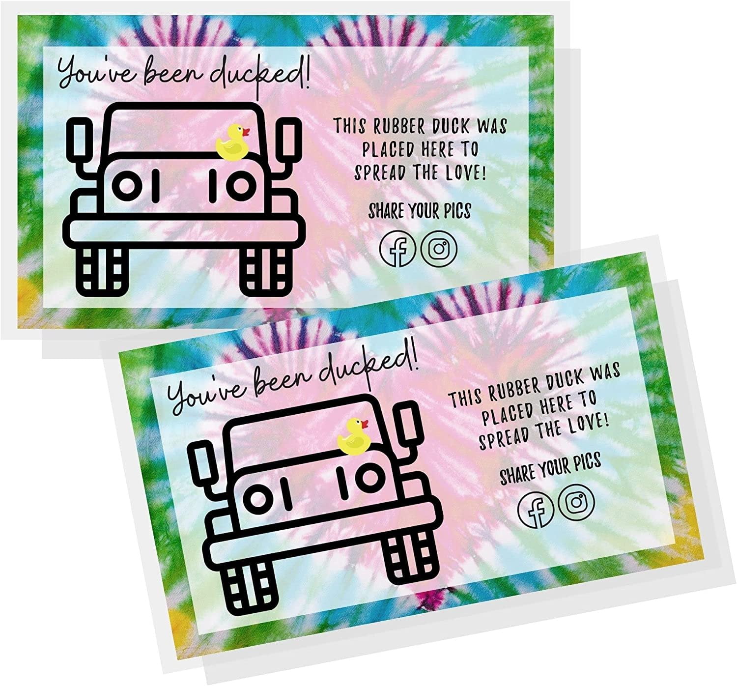 Crafters Cup You've Been Ducked Card 50 Pack Duck Duck Ducking Tag! Tie Dye Heart Design Ducking Card Tags to Attach to Rubber Ducks, 3.5 x 2 inches