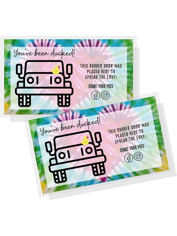 You've Been Ducked Card 50 Pack Duck Duck Ducking Tag! Tie Dye Heart Design Ducking Card Tags to Attach to Rubber Ducks, 3.5 x 2 inches