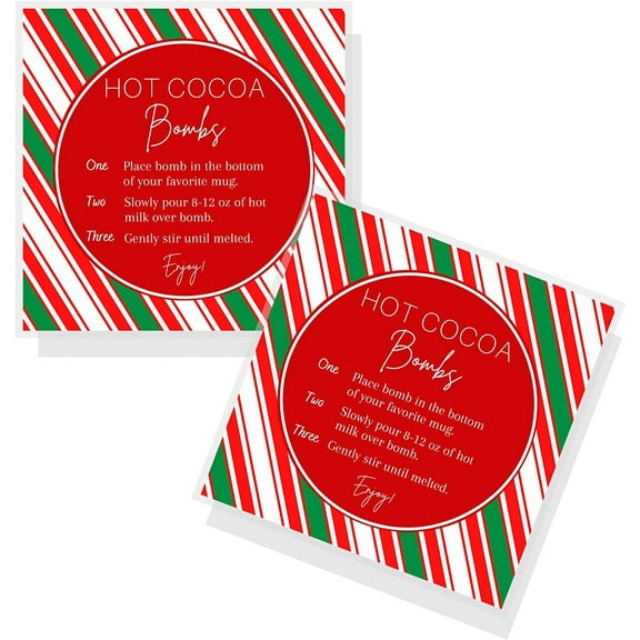 Crafters Cup Hot Cocoa Bomb Instruction Cards 30 Pack 2.5 x 2.5 inches inches Square Card Hot Cocoa Bomb Supplies Christmas Red Green White Stripes Design