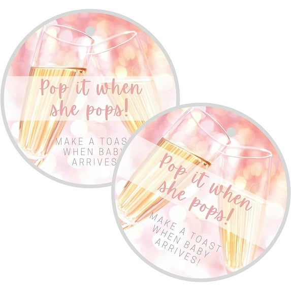 Crafters Cup Pop It When She Pops Champagne Tag  30 Pack  2.5'' inch Circle Tag with Pre-Cut Hole  Baby Shower Party Favor Tag  Pink Champagne Design for Baby Girl Pop It Tag Pink, POP-CH-P-18
