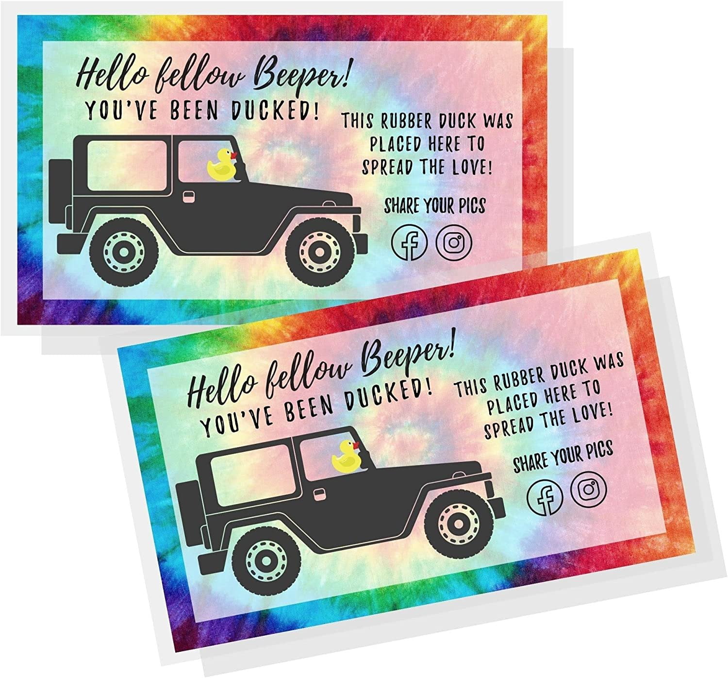 Crafters Cup You've Been Ducked Card 50 Pack Duck Duck Tag Rainbow Tie Dye Design Ducking SUV to Attach to Rubber Ducks 3.5 x 2 inches card size