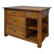 Crafters and Weavers 45" Wide Mission 4 Drawer Oak Kitchen Island in Cherry