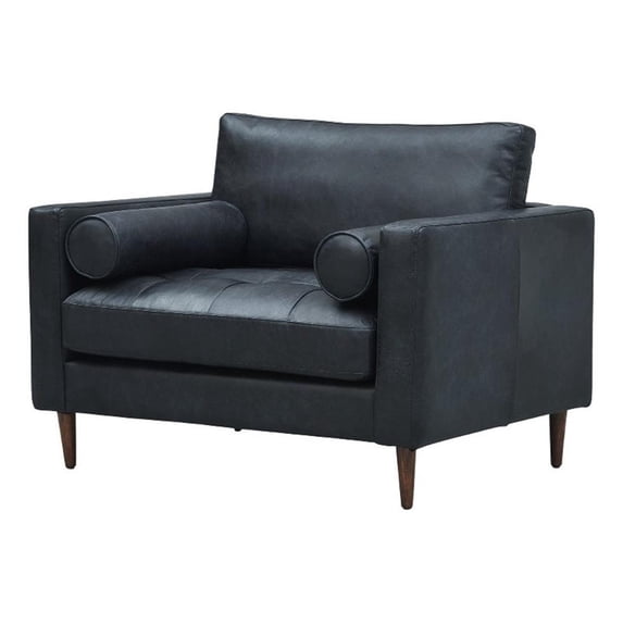 Crafters and Weavers Alamo Contemporary Italian Leather Arm Chair in Slate