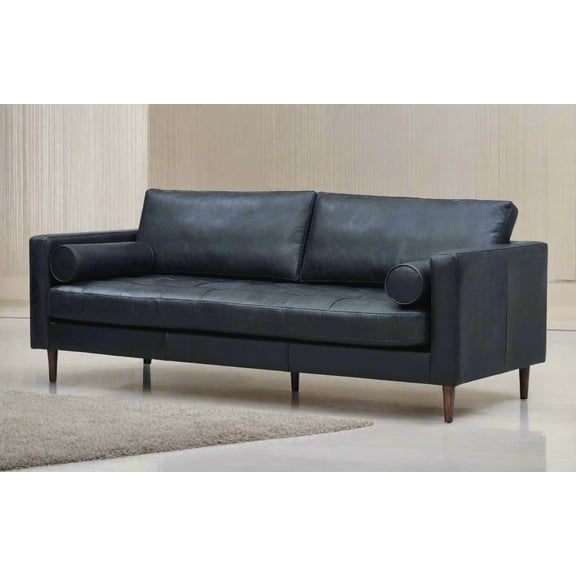 Crafters and Weavers Alamo Contemporary Italian Leather Sofa in Slate