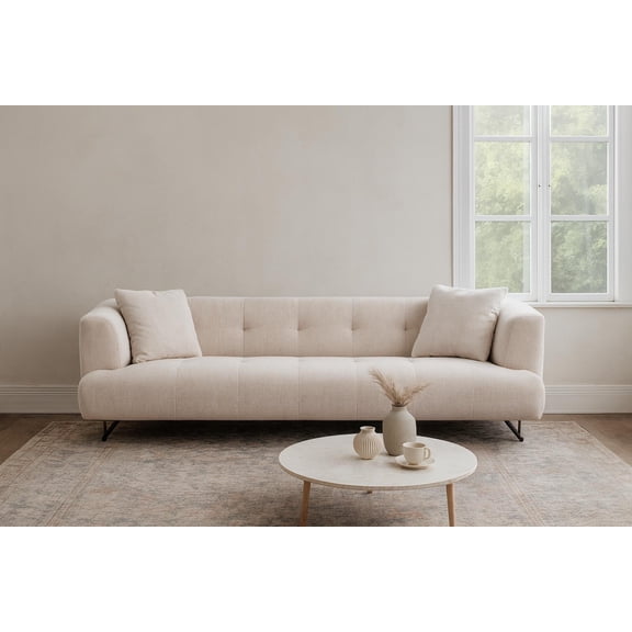 Crafters and Weavers Arden Collection Modern Fabric 3-Seater Sofa in White