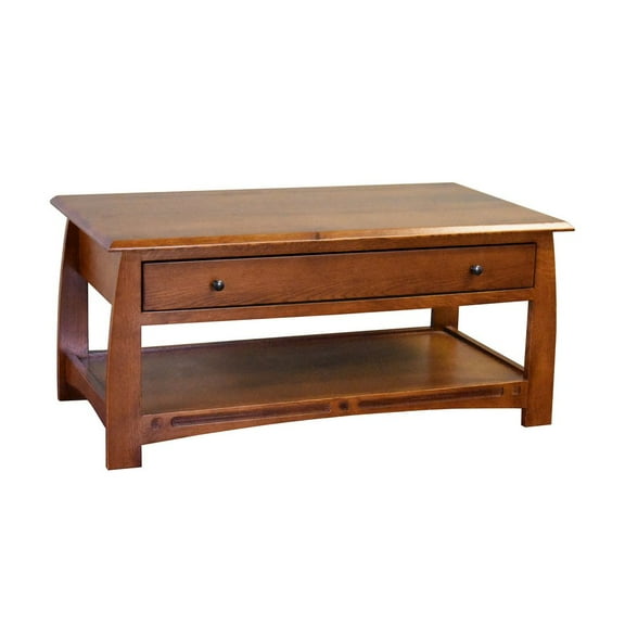 Crafters and Weavers Arts and Crafts 1 Drawer Wood Coffee Table in Cherry