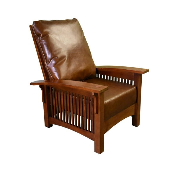 Crafters and Weavers Arts and Crafts Leather Morris Chair in Brown