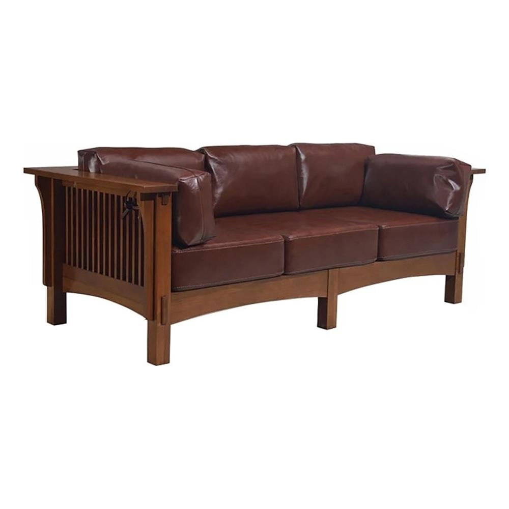 Crafters and Weavers Arts and Crafts Leather Sofa in Brown Chestnut Walmart