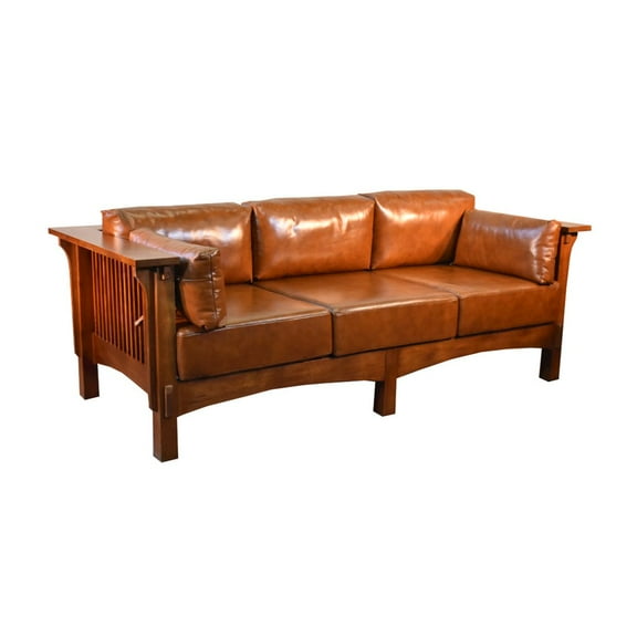 Crafters and Weavers Arts and Crafts Leather Sofa in Brown/Chestnut