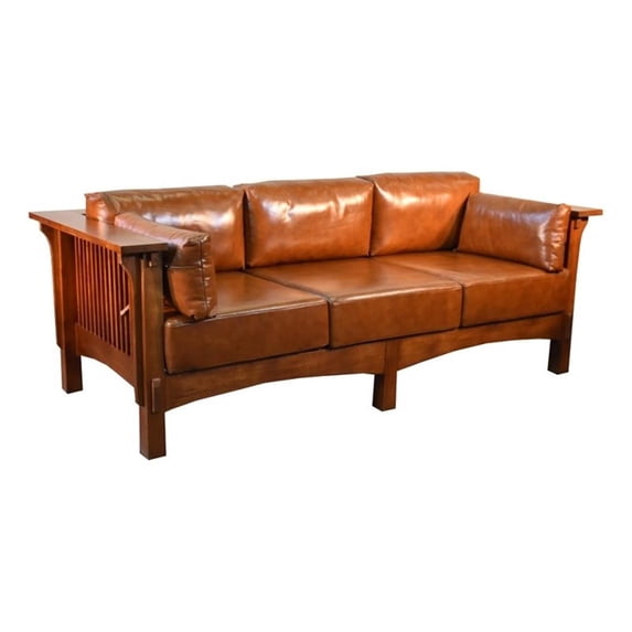 Crafters and Weavers Arts and Crafts Leather Sofa in Brown/Chestnut
