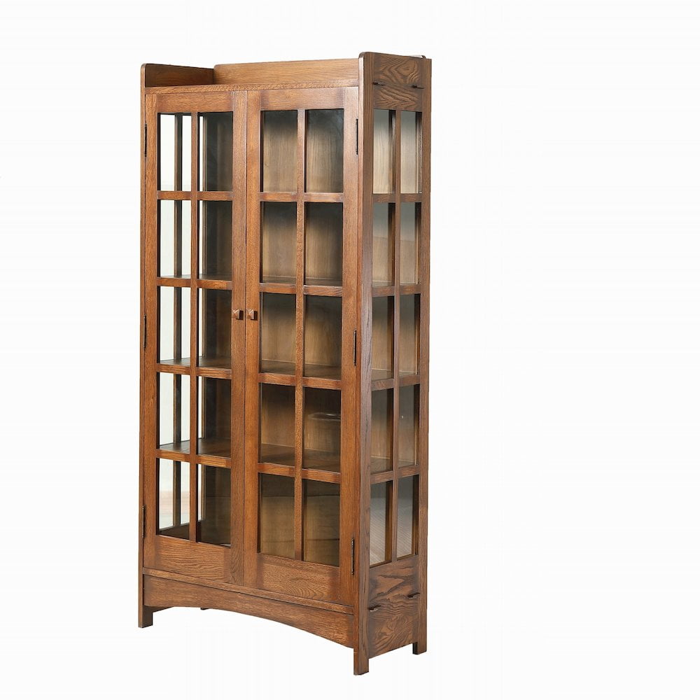 Dark Walnut Lighted Solid Wood China Cabinet with Glass Doors