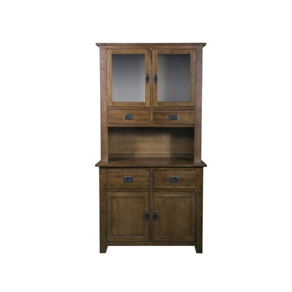 Crafters and Weavers Arts and Crafts Solid Wood/Glass China Cabinet in Walnut