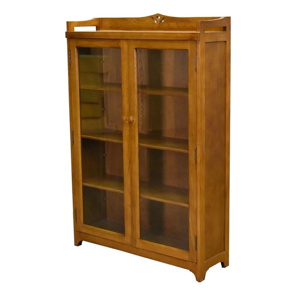 Light Cherry Solid Oak Curio Cabinet with Glass Doors