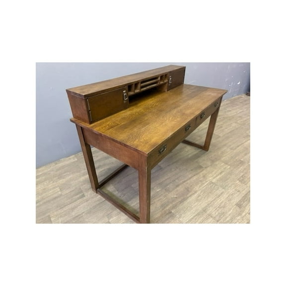 Crafters and Weavers Arts and Crafts Wood Library Table with Hutch in Walnut