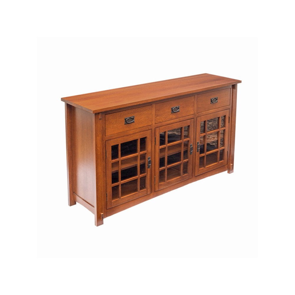 Cherry Oak Arts and Crafts Sideboard with Glass Doors