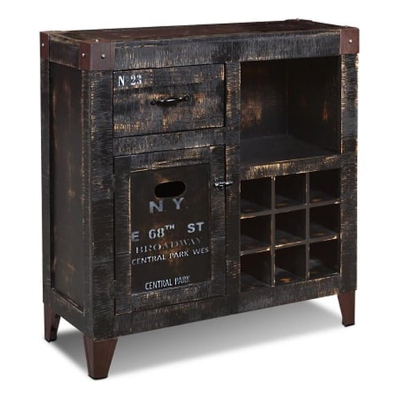 Crafters and Weavers 36" City Wine Cabinet & Bar in New York Graffiti Black