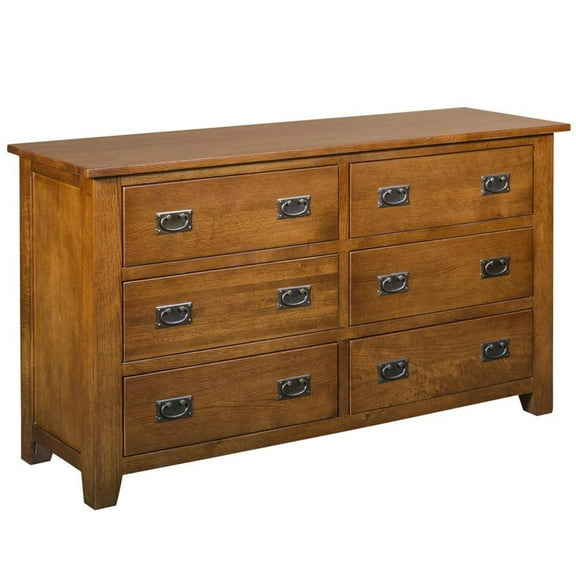 Crafters and Weavers Craftsman Mission 6-Drawer Solid Wood Dresser in Cherry