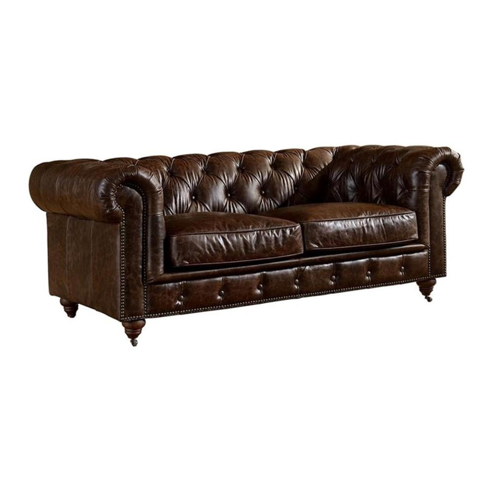 Jarique 72'' Dark Brown Genuine Leather Tufted Chesterfield Loveseat