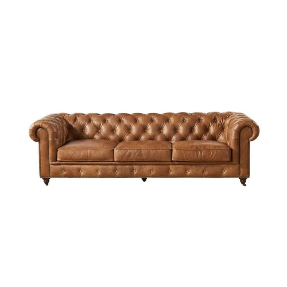 Crafters and Weavers Craftsman Mission 95" Leather Sofa in Light Chestnut