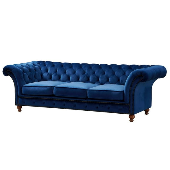 Crafters and Weavers Craftsman Mission Fabric/Velvet Sloped Arm Sofa in Blue