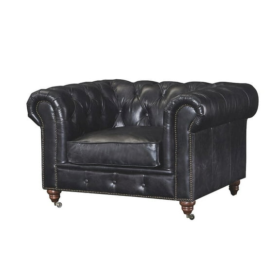 Crafters and Weavers Craftsman Mission Leather Arm Chair in Black