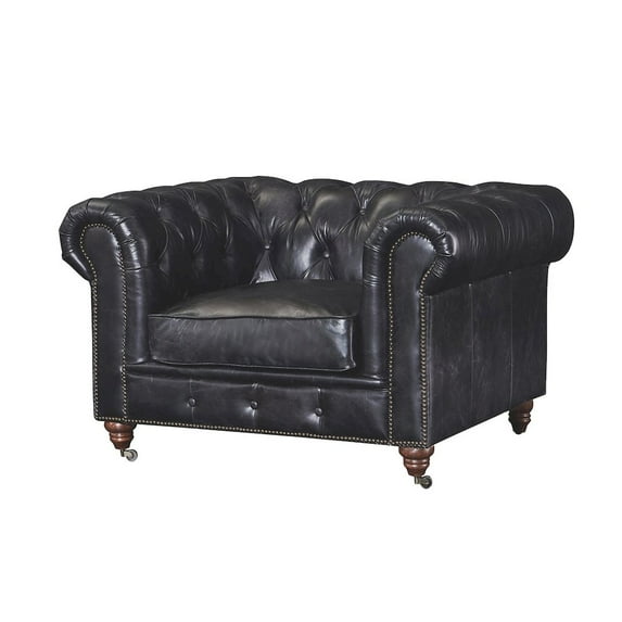 Crafters and Weavers Craftsman Mission Leather Arm Chair in Black