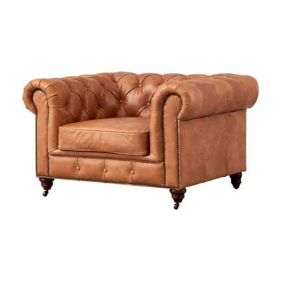 Crafters and Weavers Craftsman Mission Leather Arm Chair in Light Chestnut