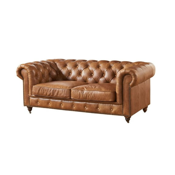 Crafters and Weavers Craftsman Mission Leather Loveseat in Light Chestnut