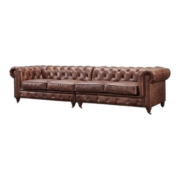 Crafters and Weavers Craftsman Mission Leather Sofa in Dark Brown