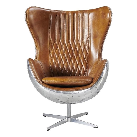 Crafters and Weavers Cruz Leather & Metal Spitfire Shell Egg Chair in Slate