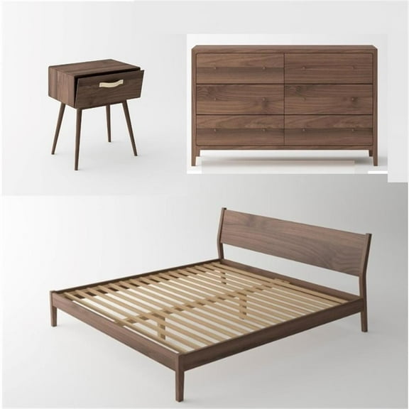 Crafters and Weavers Isabella Mid Century Solid Black Walnut Queen Bedroom Set