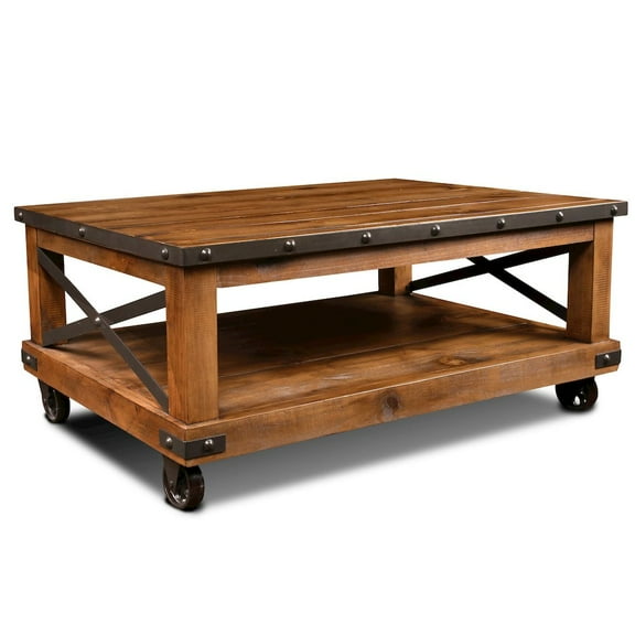 Crafters and Weavers Larson Cross Bar Coffee Table with Caster Wheels