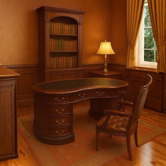 Crafters and Weavers Legacy Mahogany Wood Leather Top Kidney Desk - Brown Walnut