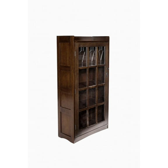Crafters and Weavers Mission Leaded Glass Bookcase with Lock & Key - Walnut