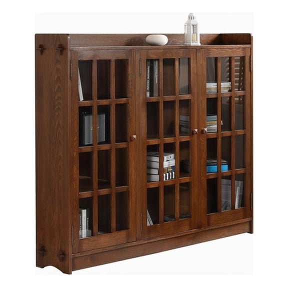 Crafters and Weavers Mission Oak 3 Door Display Bookcase in Walnut