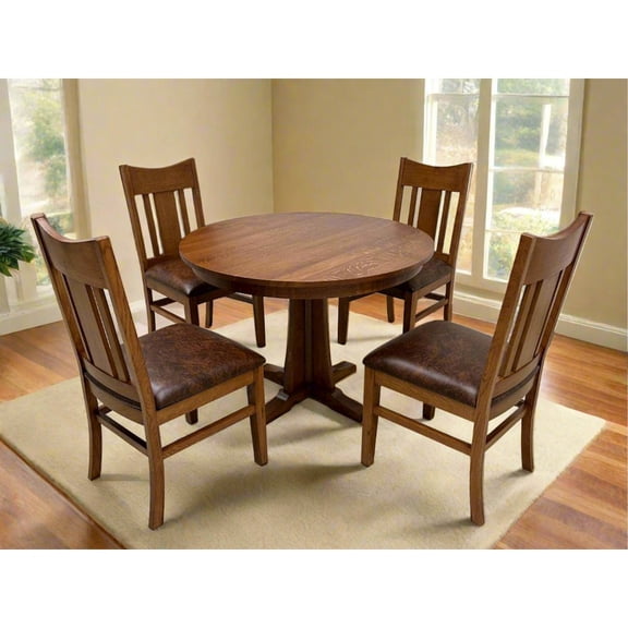 Crafters and Weavers Mission Quarter Sawn Oak Round Dining Table Set - 42" - Michael's Cherry