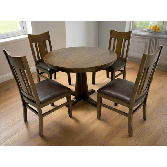 Crafters and Weavers Mission Quarter Sawn Oak Round Dining Table Set - 42" - Walnut