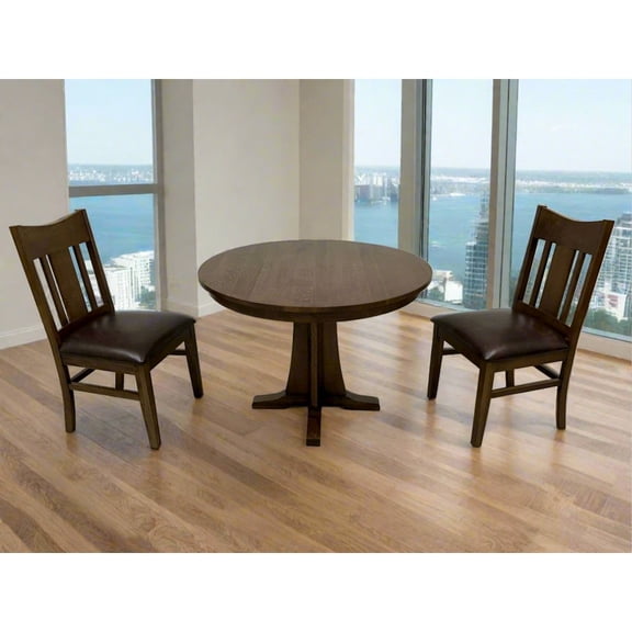 Crafters and Weavers Mission Quarter Sawn Oak Round Dining Table Set - 42" - Walnut