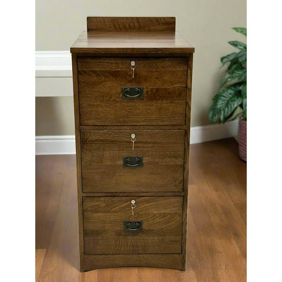 Crafters and Weavers Mission Solid Oak 3 Drawer File Cabinet - Walnut