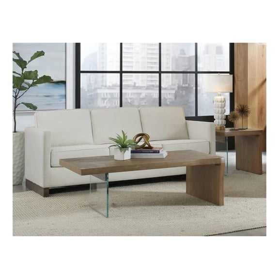 Crafters and Weavers Seabourne Live-Edge Oak & Glass Coffee Table - Bisque/Brown
