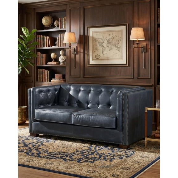 Crafters and Weavers Tuxedo Contemporary Italian Leather Loveseat in Slate