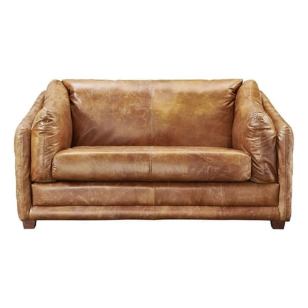 Crafters and Weavers Waco Contemporary Italian Leather Loveseat in Slate