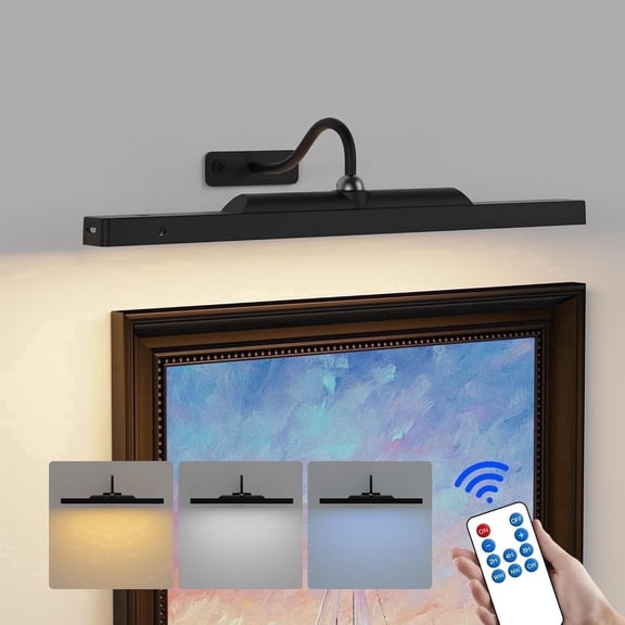 Craftersmark Dimmable Wireless Picture Light, Rechargeable 5000mAh Battery Wall Sconce for Wall Pictures, 16in Wall Light - Black