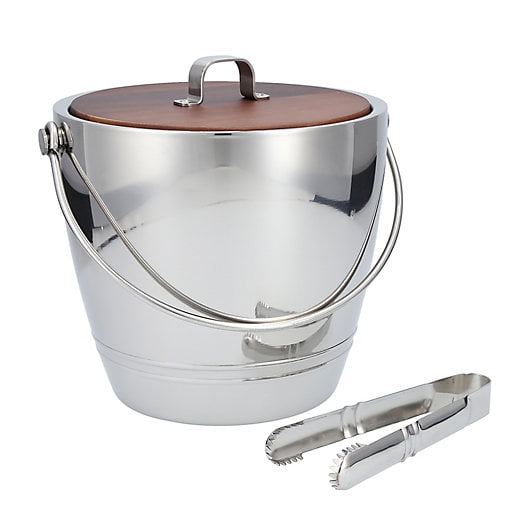 Crafthouse by Fortessa Classic Collection Stainless Steel Round Ice Bucket and Tongs
