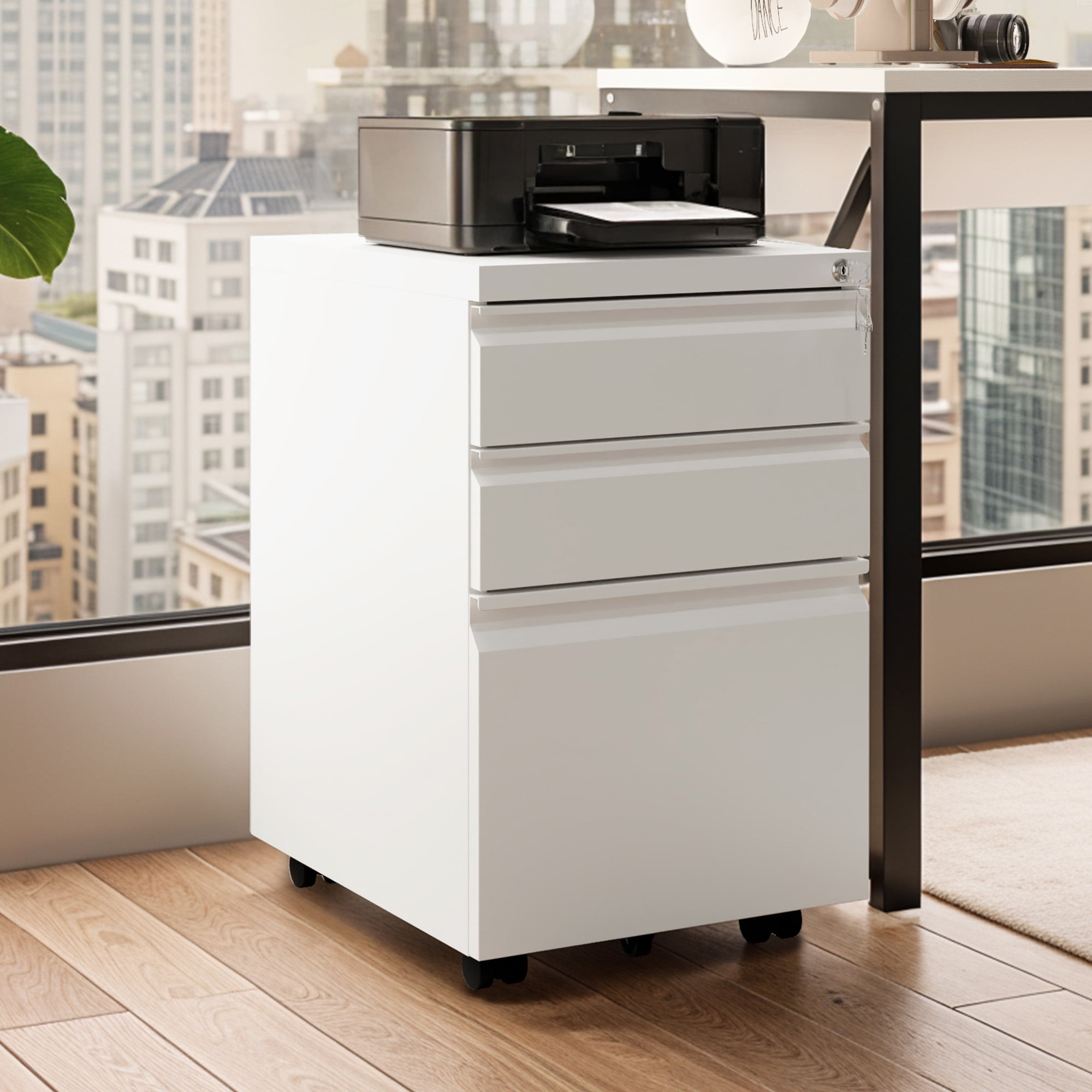 Craftian 3-Drawer Vertical File Cabinet Storage Mobile Office Metal Lockable Legal/A4 Size，White